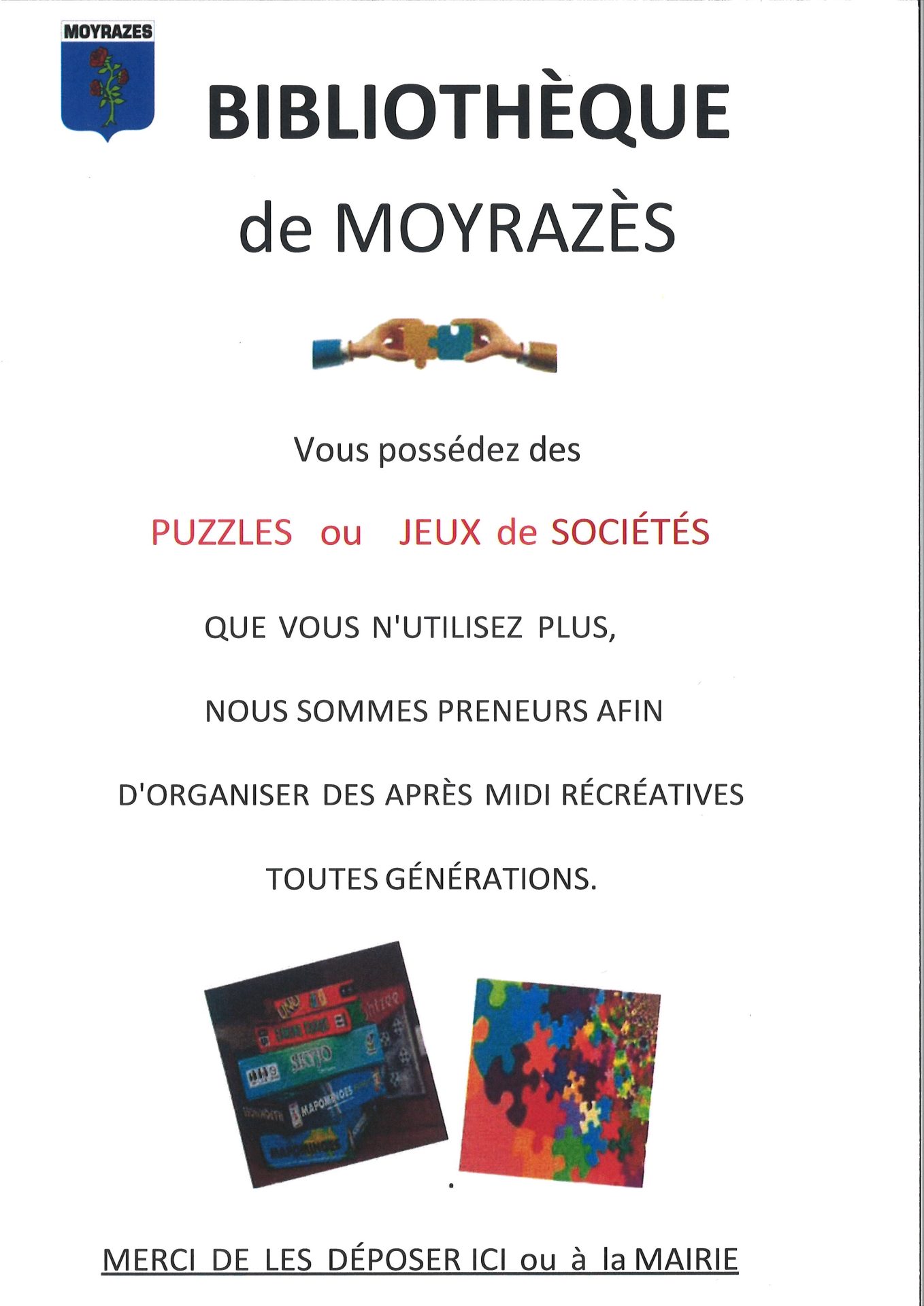 Lire la suite à propos de l’article Bibliothèque de Moyrazès – Puzzles ou jeux de sociétés